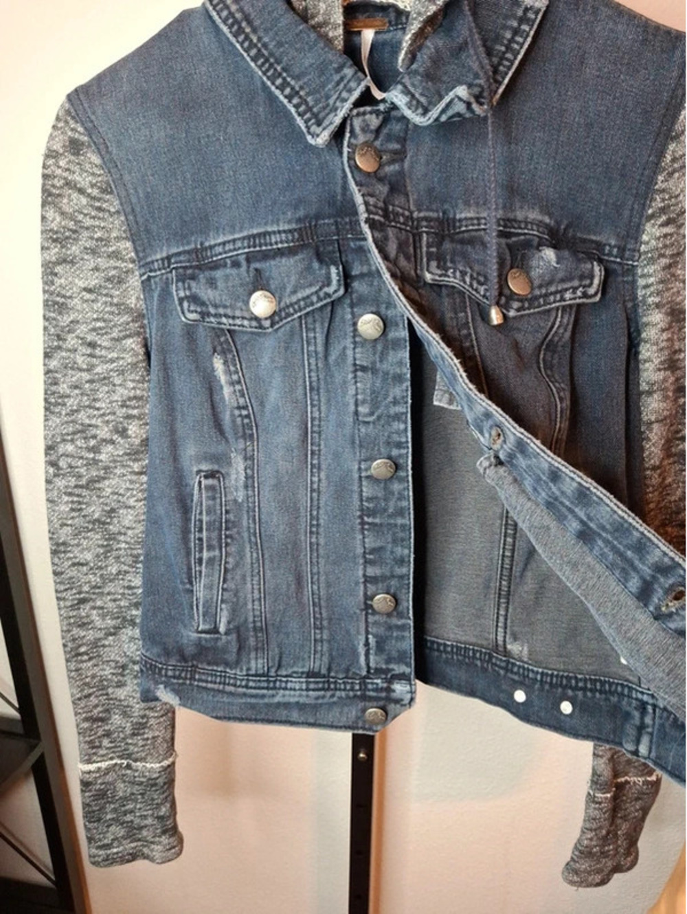 Free People Denim Jacket Hoodie size S - Picture 5 of 9